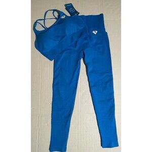 Womens Best Medium Power Seamless Leggings & Sports Bra Set Blue